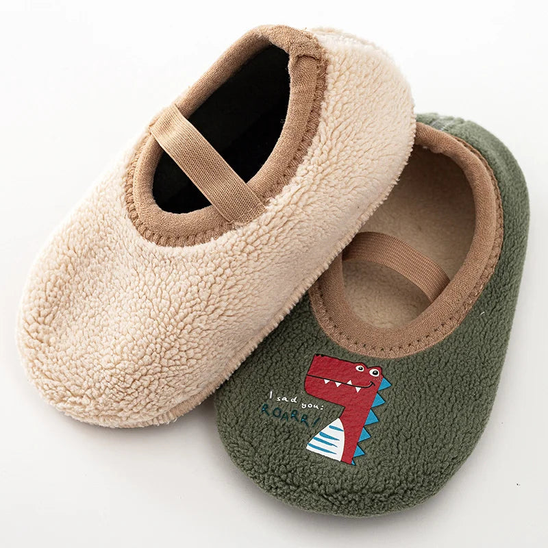 Newborn Baby Boys Girls Anti Slip Cartoon Shoes Winter Indoor Outdoor Slippers Infant Floor First Walk Shoes with Rubber Sole