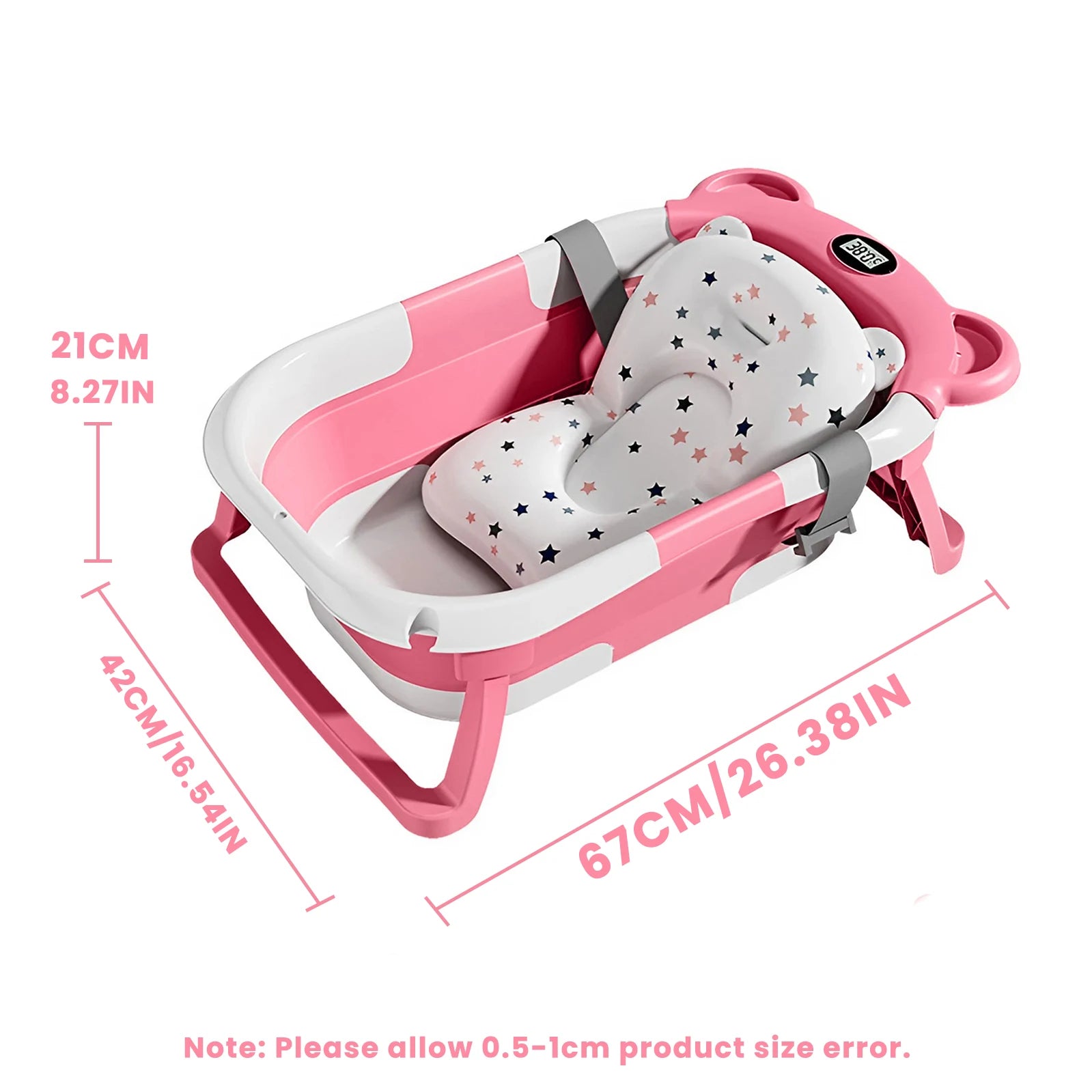Portable Travel Bathtub, Collapsible Baby Bathtub, with Thermometer &1Soft Floating Cushion, with Drain Hole,For Baby 0-36 Month