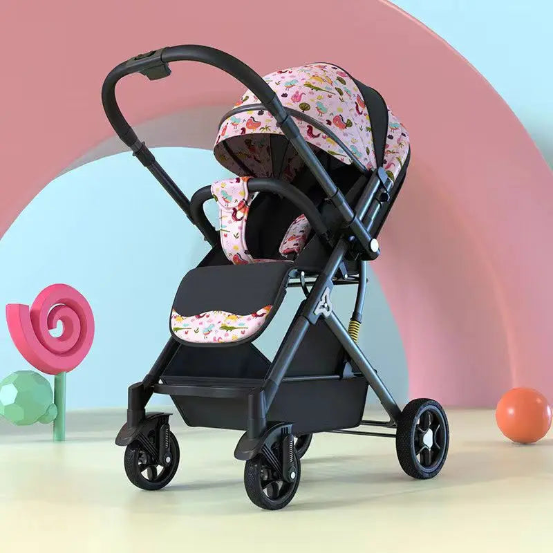 Lightweight stroller Two-way Push Trolley Stroller High Landscape Spine Protection Newborn Baby Four Wheel Stroller