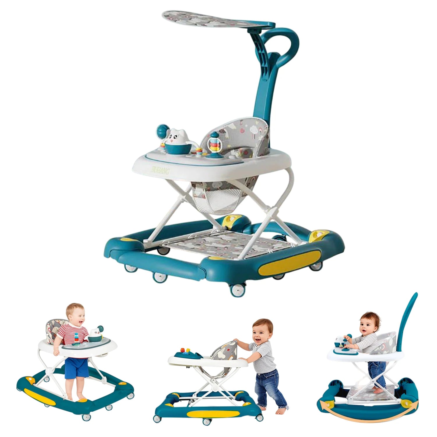 Baby Multi-Functional Comfortable Walker With Awning Anti-Rollover Baby Walker Can Sit Adjust And Shake The Walker For Boy Girls