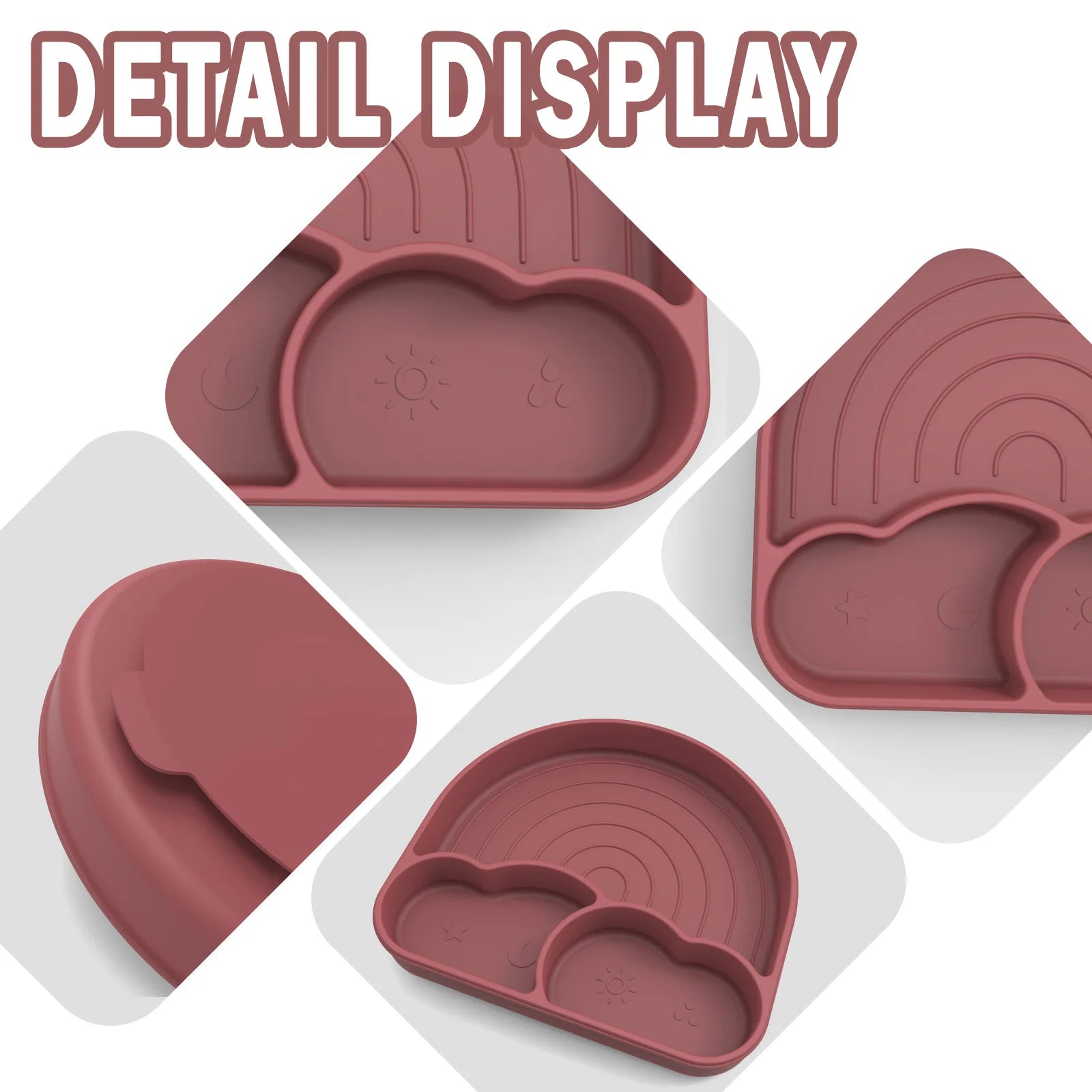Suction Plates for Baby Silicone Plates with Suction Divided for Toddler Baby Dishes Kids Utensils Rainbow Shape