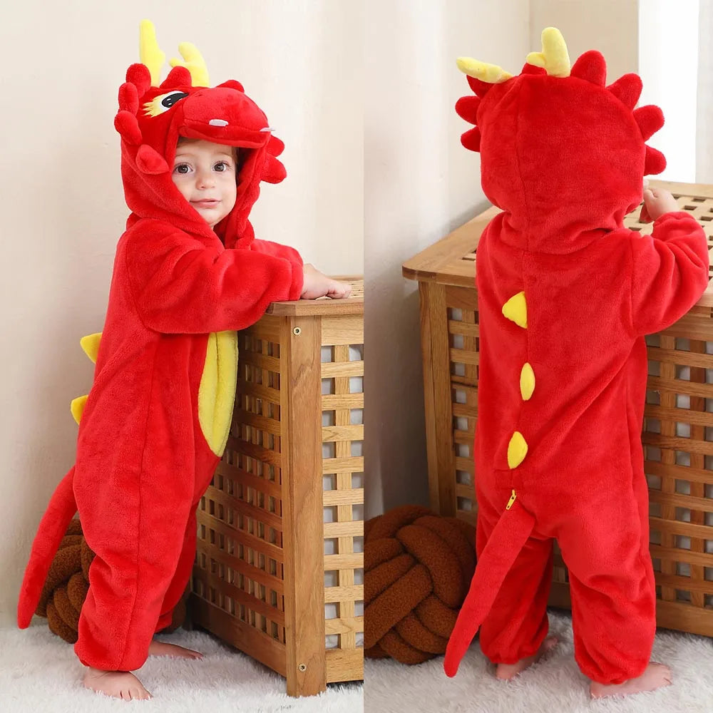 Newborn Kids Dinosaur Kigurumi Pajamas Winter Thick Baby Blanket Slppers Toddler Infant Clothes Hooded Animal Pyjamas Sleepwear
