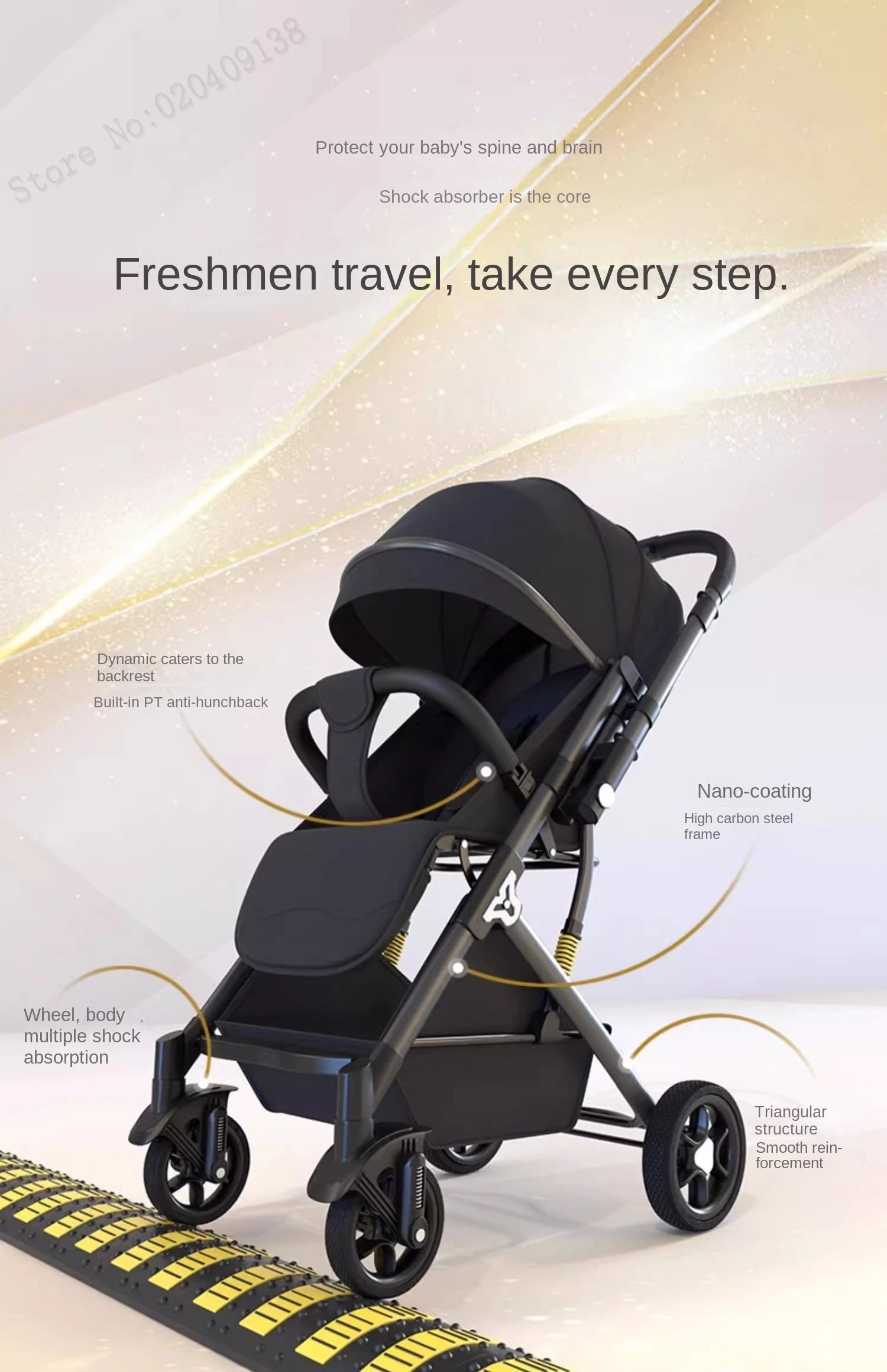 Lightweight stroller Two-way Push Trolley Stroller High Landscape Spine Protection Newborn Baby Four Wheel Stroller