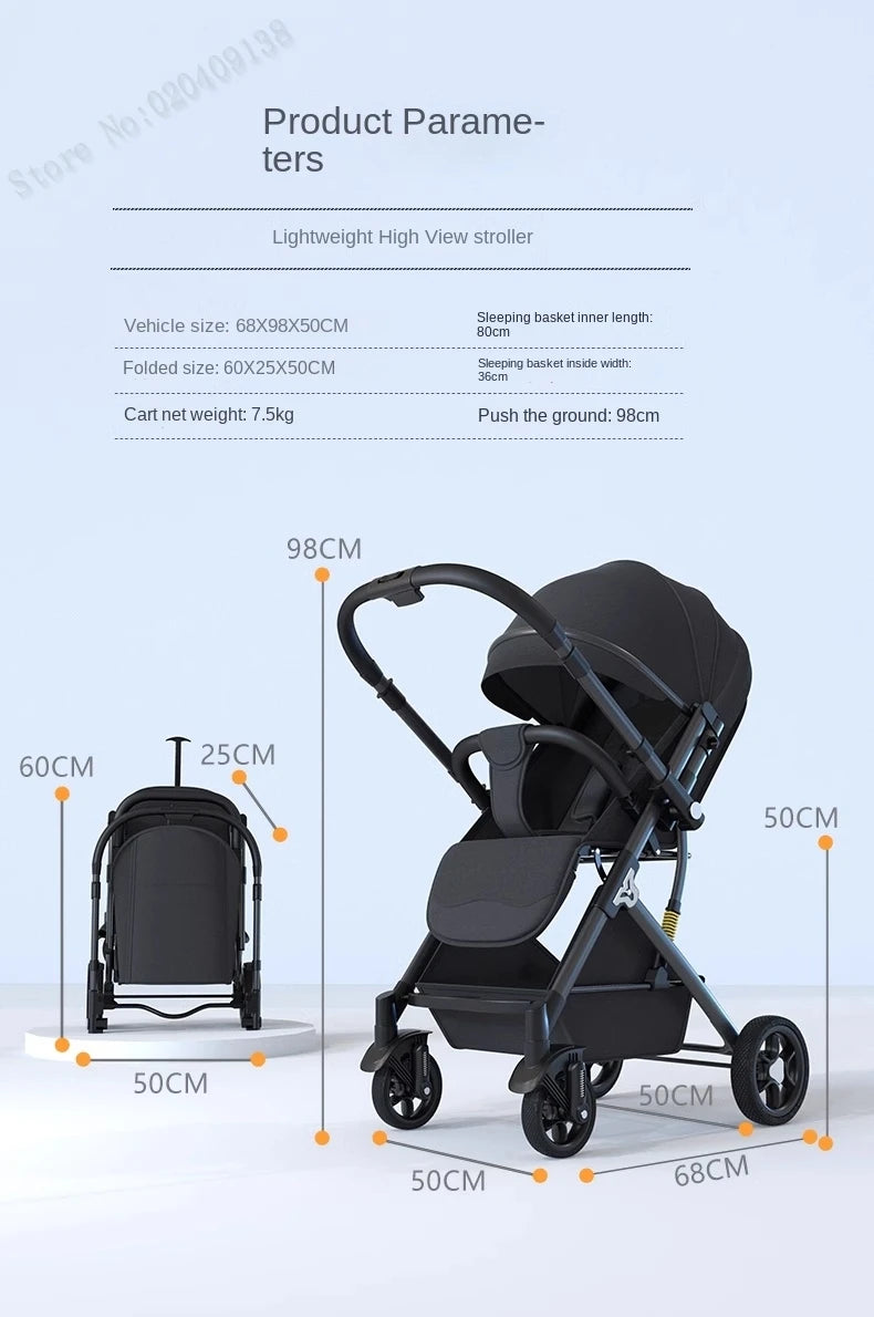 Lightweight stroller Two-way Push Trolley Stroller High Landscape Spine Protection Newborn Baby Four Wheel Stroller