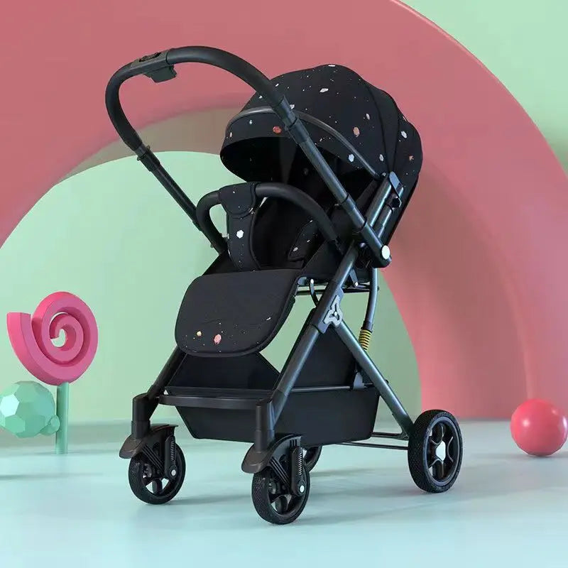 Lightweight stroller Two-way Push Trolley Stroller High Landscape Spine Protection Newborn Baby Four Wheel Stroller