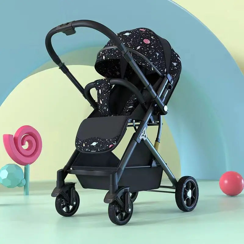 Lightweight stroller Two-way Push Trolley Stroller High Landscape Spine Protection Newborn Baby Four Wheel Stroller