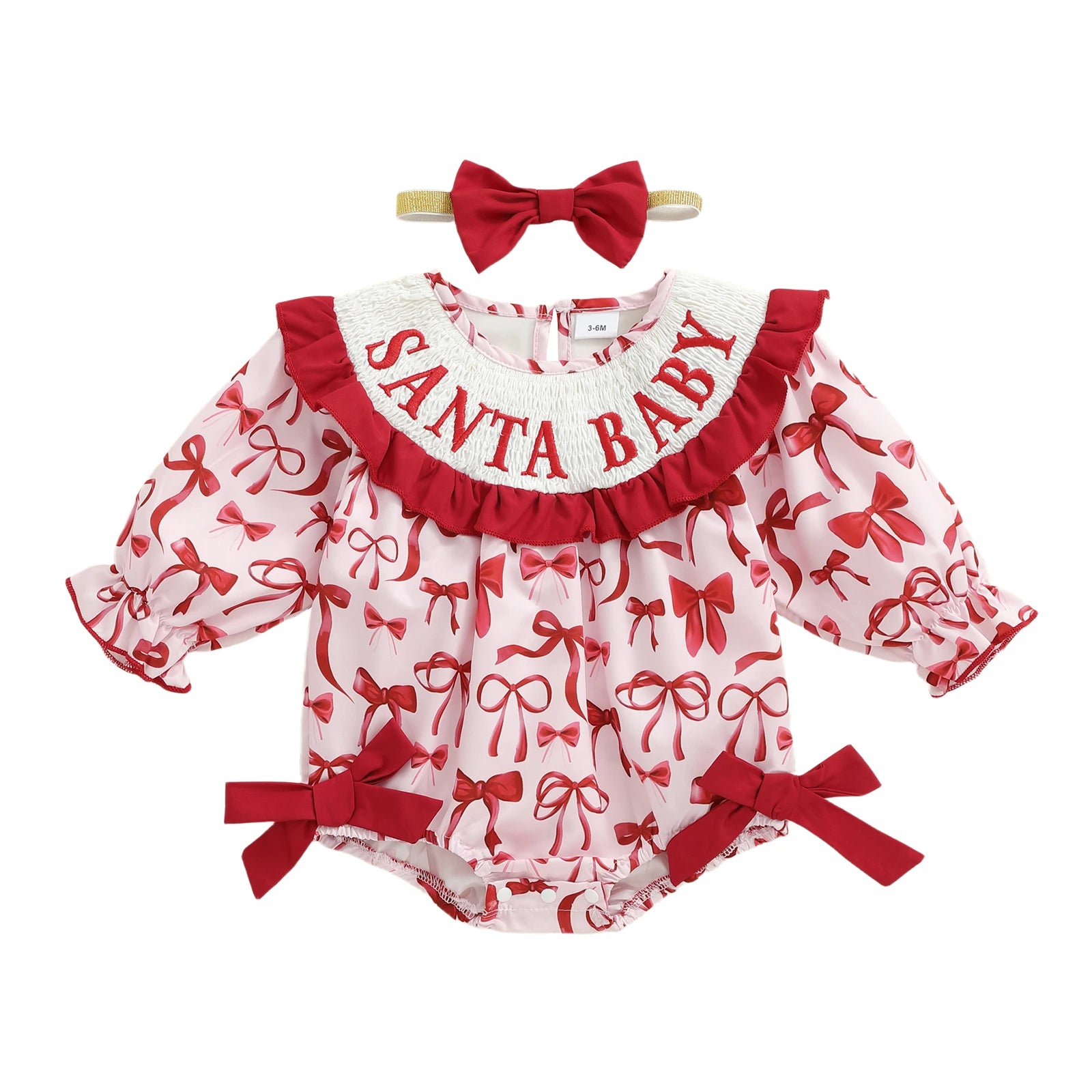 Christmas Baby Girl Outfit Red Plaid Romper Dress with Bow Headband Set Toddler Xmas Clothes Winter Costume 2 Piece Set