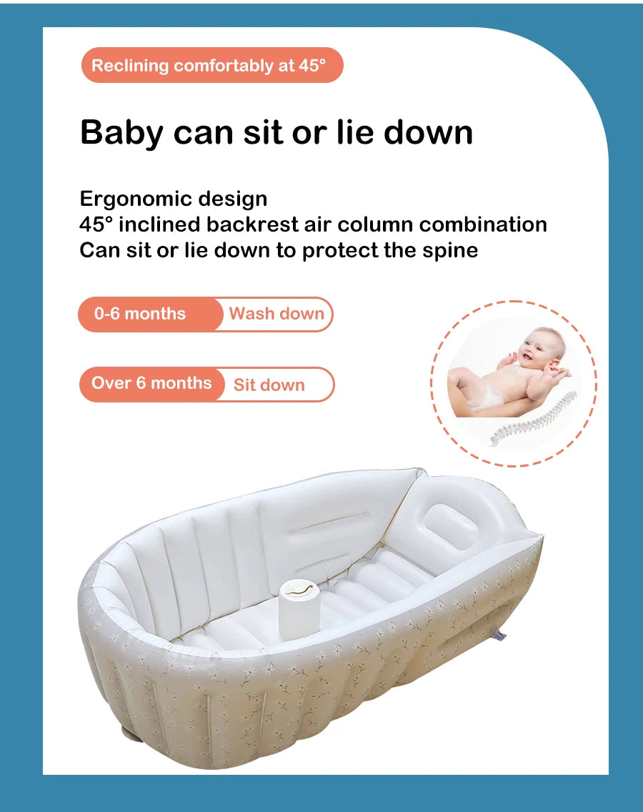 1PCS Inflatable Baby Bathtub with Air Pump Toddler Bathing Tub Chair Portable Seat with Back Support for Younger Children