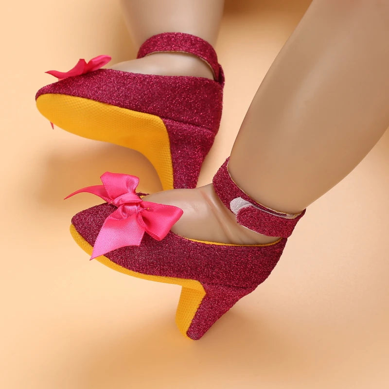 10CM/10.5CM Fashion Infant Newborn Baby Girl High Heels Shoes Princess Bow First Birthday Party Shoes Photo Props Shoes