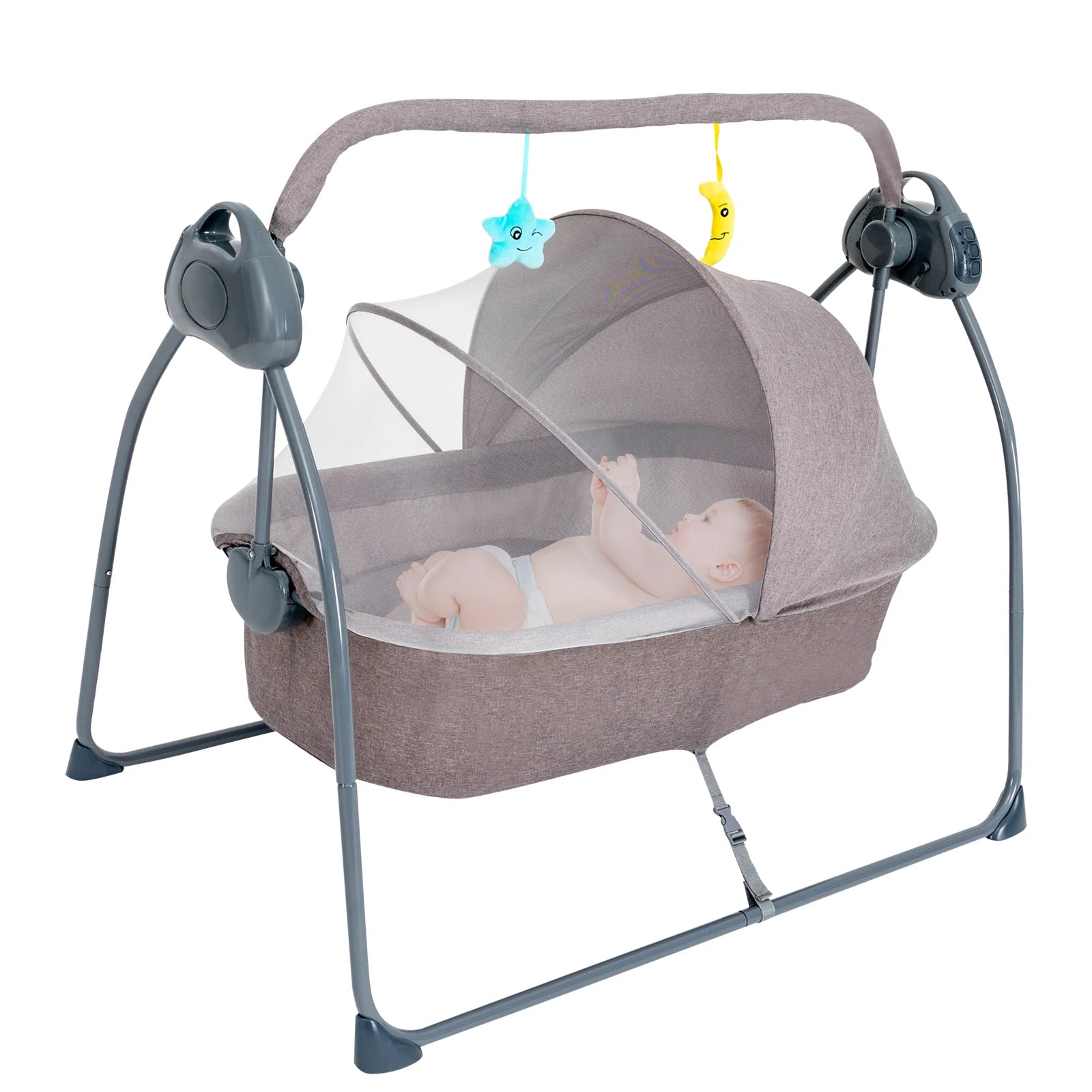 Auto Rocking Baby Cradle Swing Bed 5 Speed Electric Sleeping Basket Foldable with Music&mosquito Net Bedside Bassinet for Baby