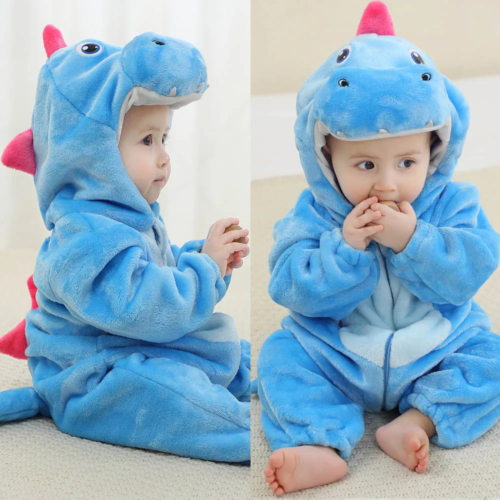 Newborn Kids Dinosaur Kigurumi Pajamas Winter Thick Baby Blanket Slppers Toddler Infant Clothes Hooded Animal Pyjamas Sleepwear