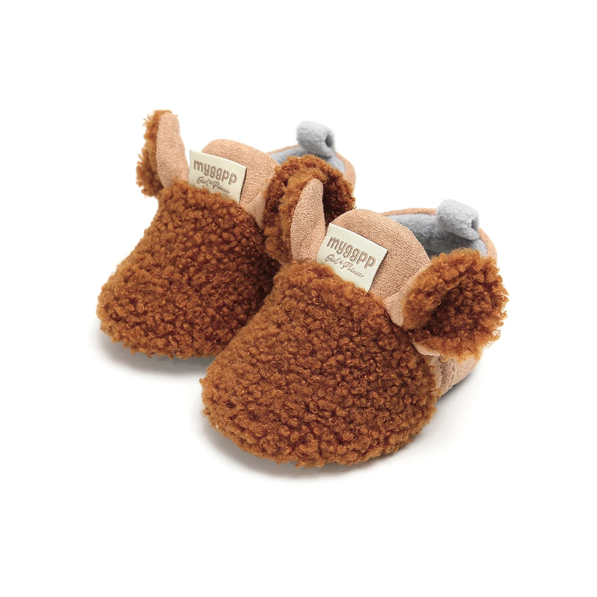 Soft and Cozy Fleece Baby Booties with Adorable Bear Design and Anti-Slip Sole for Winter Warmth and Comfort