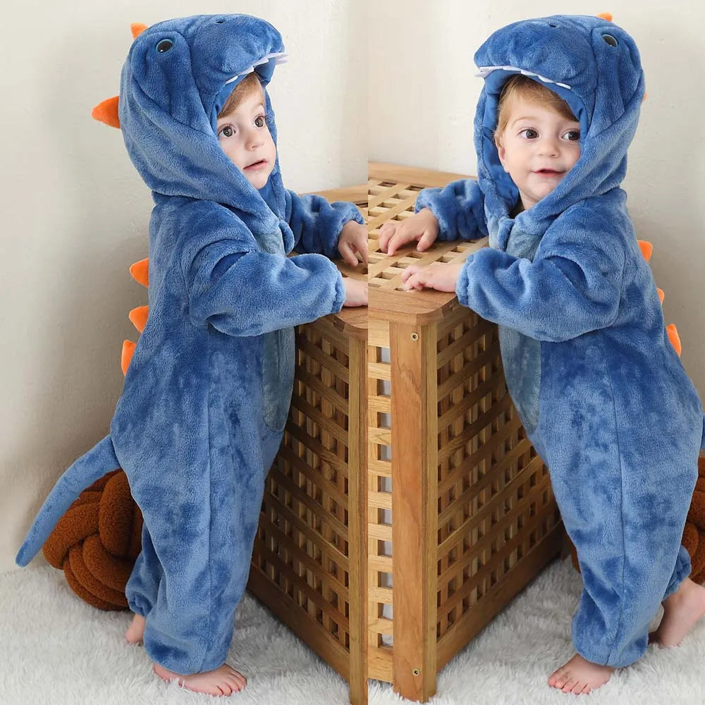 Newborn Kids Dinosaur Kigurumi Pajamas Winter Thick Baby Blanket Slppers Toddler Infant Clothes Hooded Animal Pyjamas Sleepwear