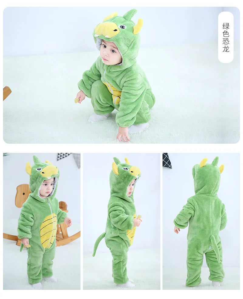 Newborn Kids Dinosaur Kigurumi Pajamas Winter Thick Baby Blanket Slppers Toddler Infant Clothes Hooded Animal Pyjamas Sleepwear