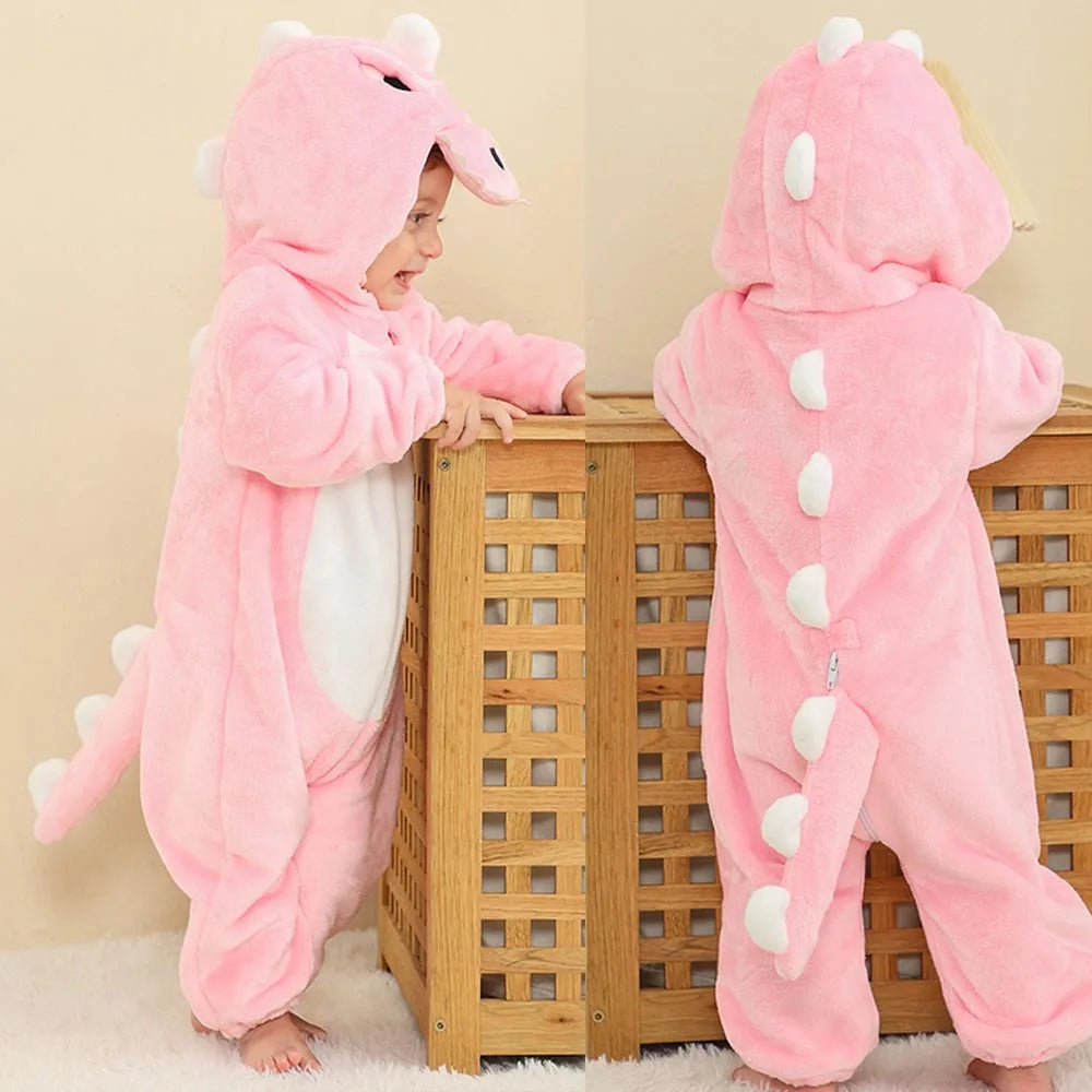 Newborn Kids Dinosaur Kigurumi Pajamas Winter Thick Baby Blanket Slppers Toddler Infant Clothes Hooded Animal Pyjamas Sleepwear