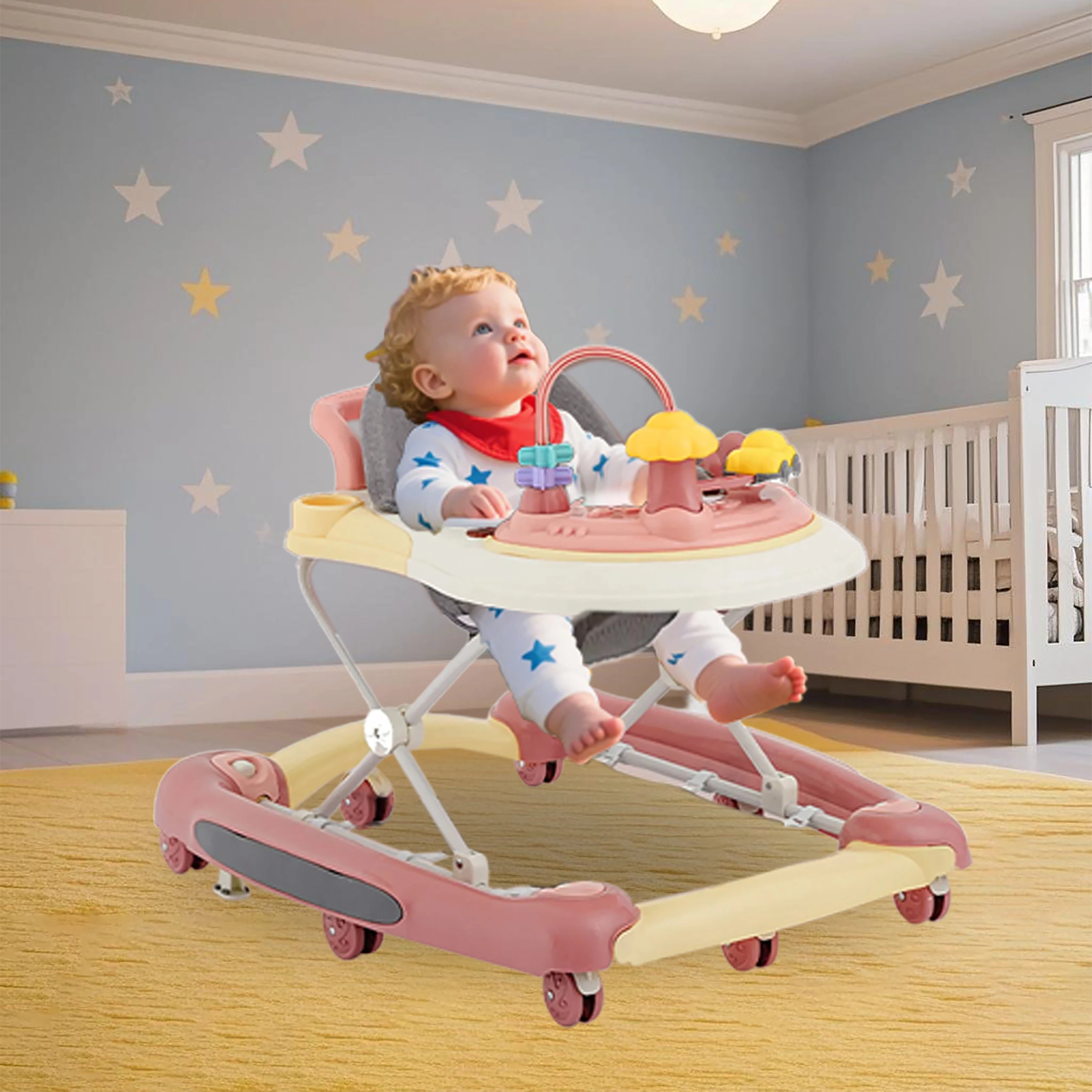 Baby Multi-Functional Comfortable Walker With Awning Anti-Rollover Baby Walker Can Sit Adjust And Shake The Walker For Boy Girls