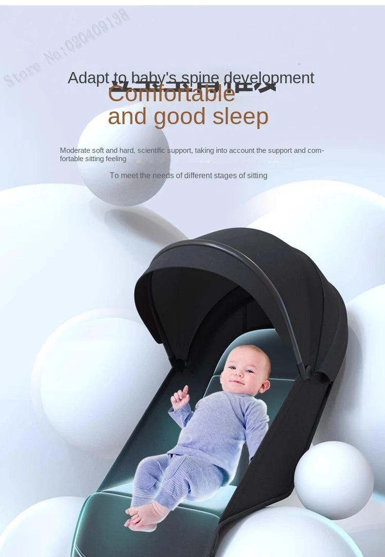 Lightweight stroller Two-way Push Trolley Stroller High Landscape Spine Protection Newborn Baby Four Wheel Stroller