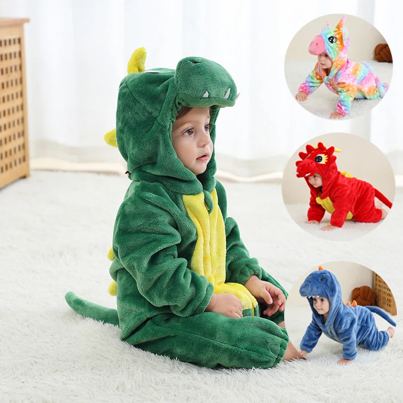 Newborn Kids Dinosaur Kigurumi Pajamas Winter Thick Baby Blanket Slppers Toddler Infant Clothes Hooded Animal Pyjamas Sleepwear