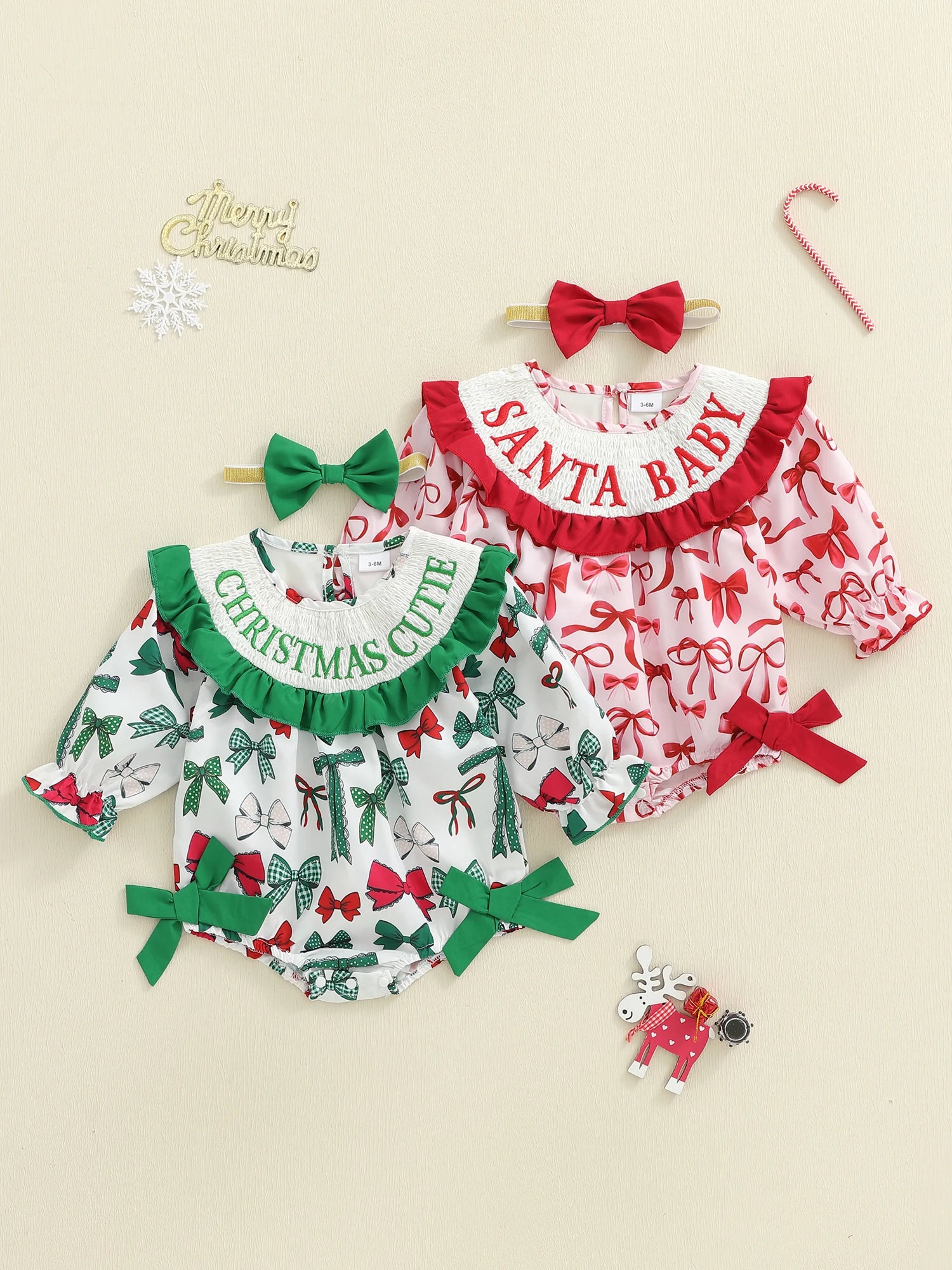 Christmas Baby Girl Outfit Red Plaid Romper Dress with Bow Headband Set Toddler Xmas Clothes Winter Costume 2 Piece Set