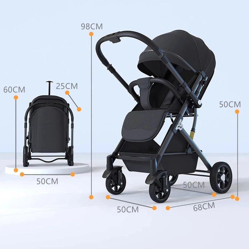 Lightweight stroller Two-way Push Trolley Stroller High Landscape Spine Protection Newborn Baby Four Wheel Stroller