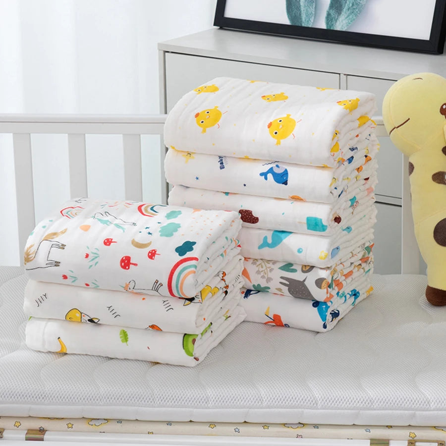 4-Layer Gauze Infant Washcloth Baby Bath Towel Newborn Bathrobe Cotton Swaddle Blanket for Boy Girl Children's Blanket