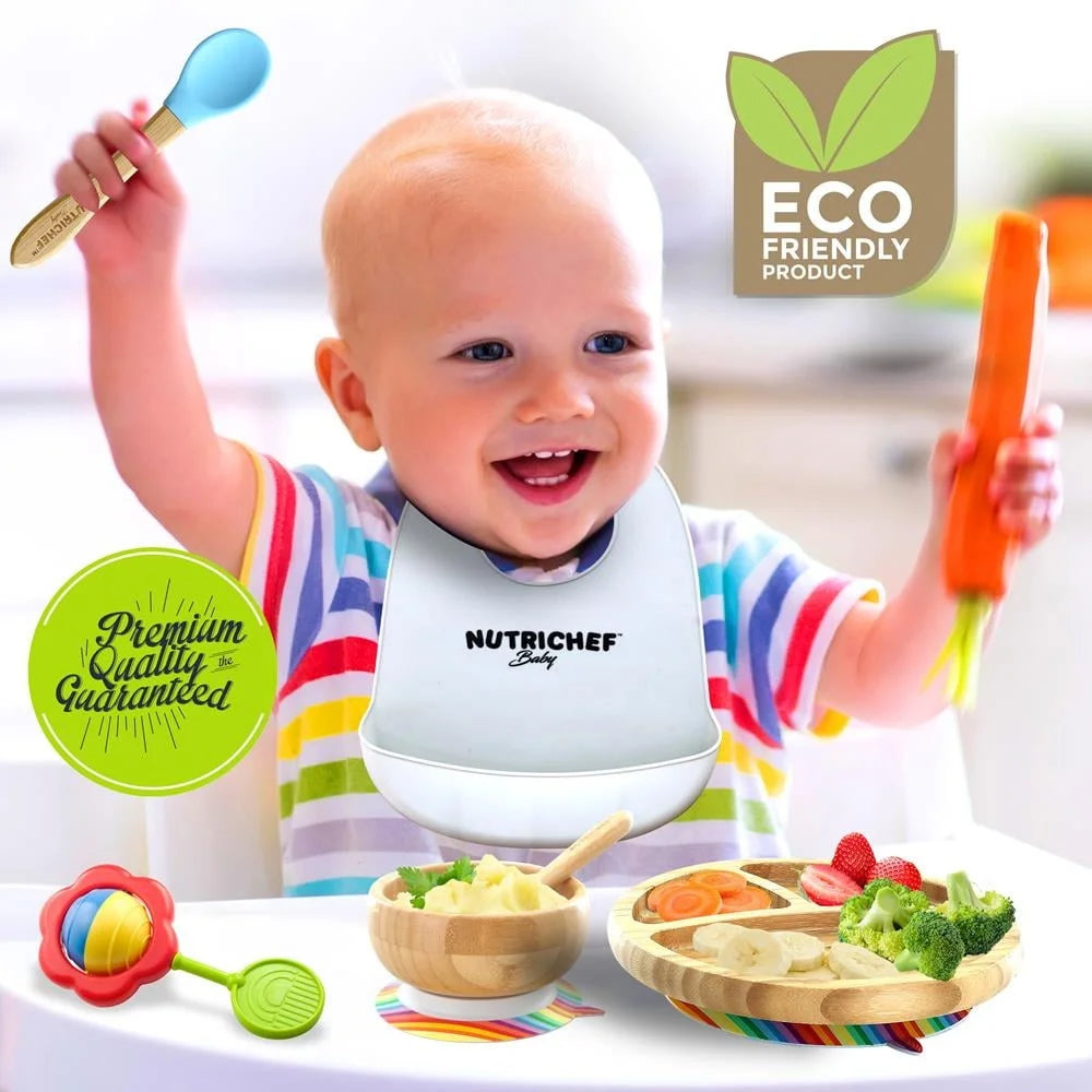 2 Piece Baby Toddler Spoon Set Wooden Bamboo Utensils with Soft Food Grade Silicone Tip Self Feeding Eco Friendly BPA Free
