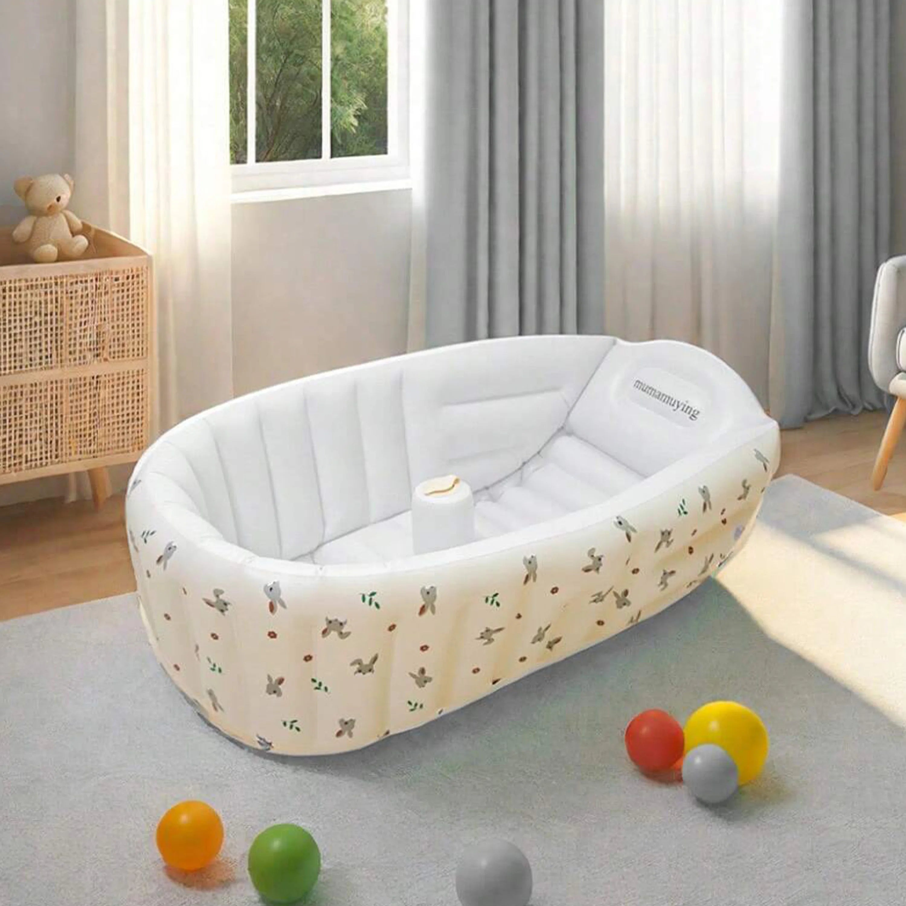 1PCS Inflatable Baby Bathtub with Air Pump Toddler Bathing Tub Chair Portable Seat with Back Support for Younger Children