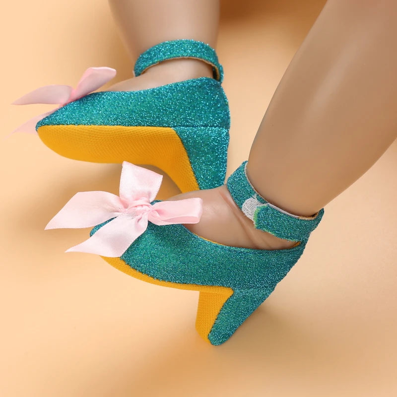 10CM/10.5CM Fashion Infant Newborn Baby Girl High Heels Shoes Princess Bow First Birthday Party Shoes Photo Props Shoes