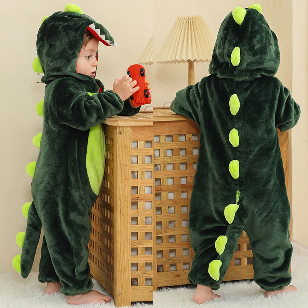 Newborn Kids Dinosaur Kigurumi Pajamas Winter Thick Baby Blanket Slppers Toddler Infant Clothes Hooded Animal Pyjamas Sleepwear