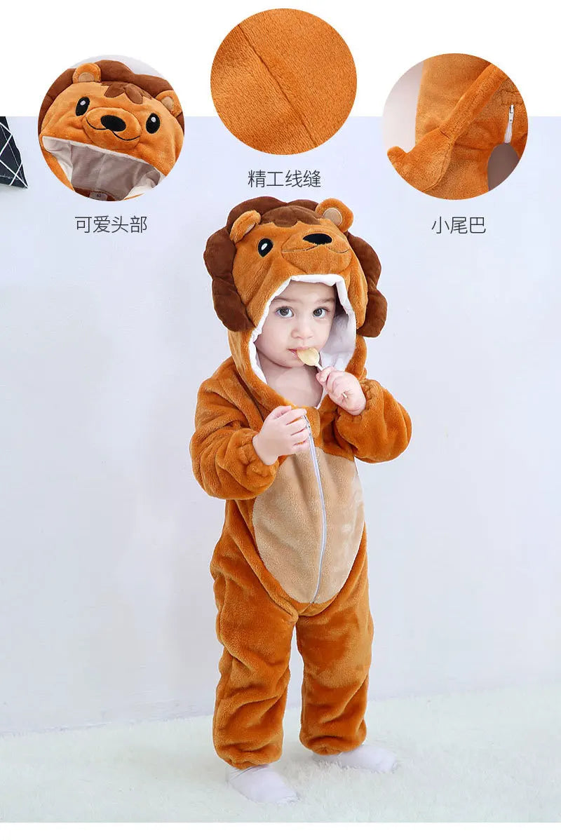 Newborn Kids Dinosaur Kigurumi Pajamas Winter Thick Baby Blanket Slppers Toddler Infant Clothes Hooded Animal Pyjamas Sleepwear