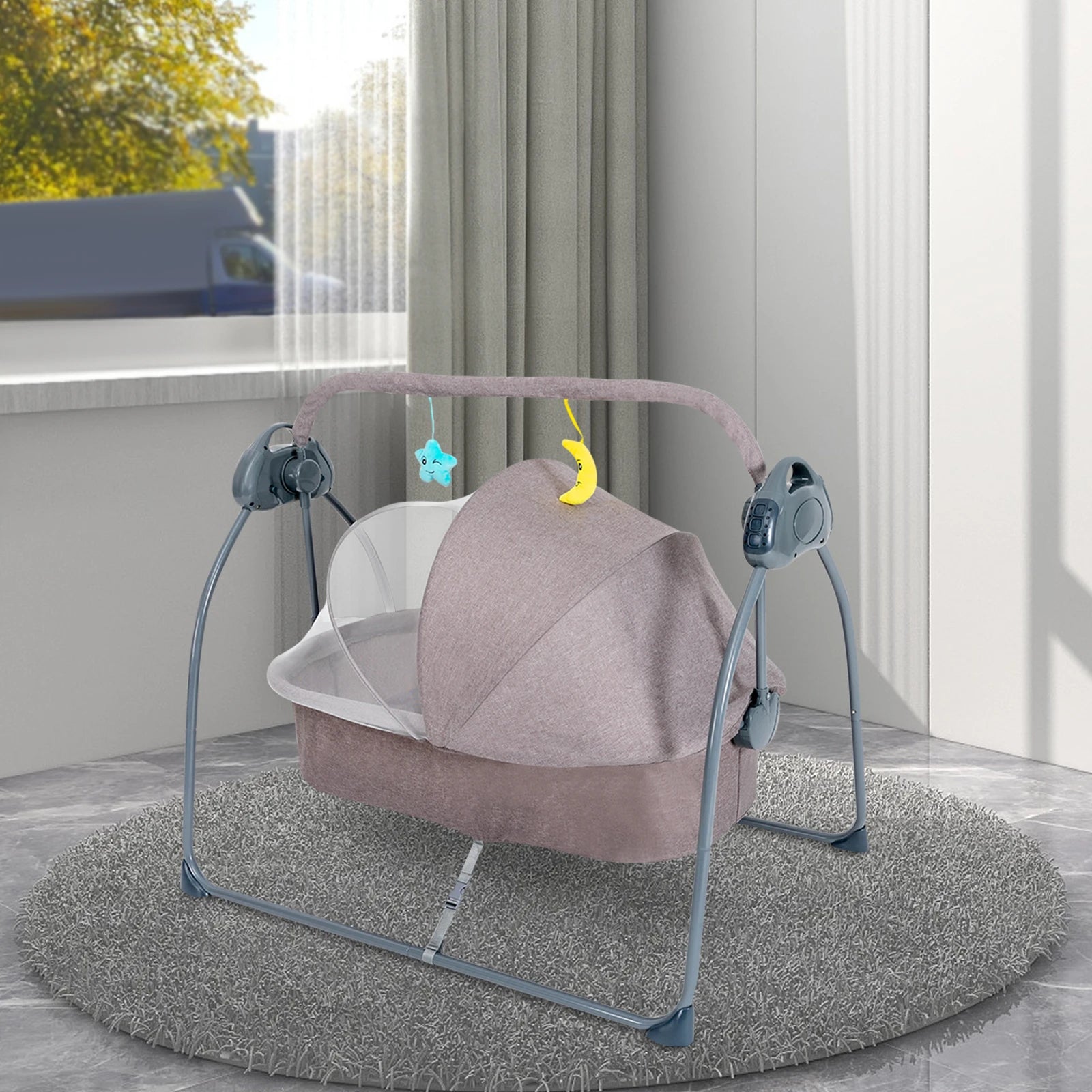 Auto Rocking Baby Cradle Swing Bed 5 Speed Electric Sleeping Basket Foldable with Music&mosquito Net Bedside Bassinet for Baby