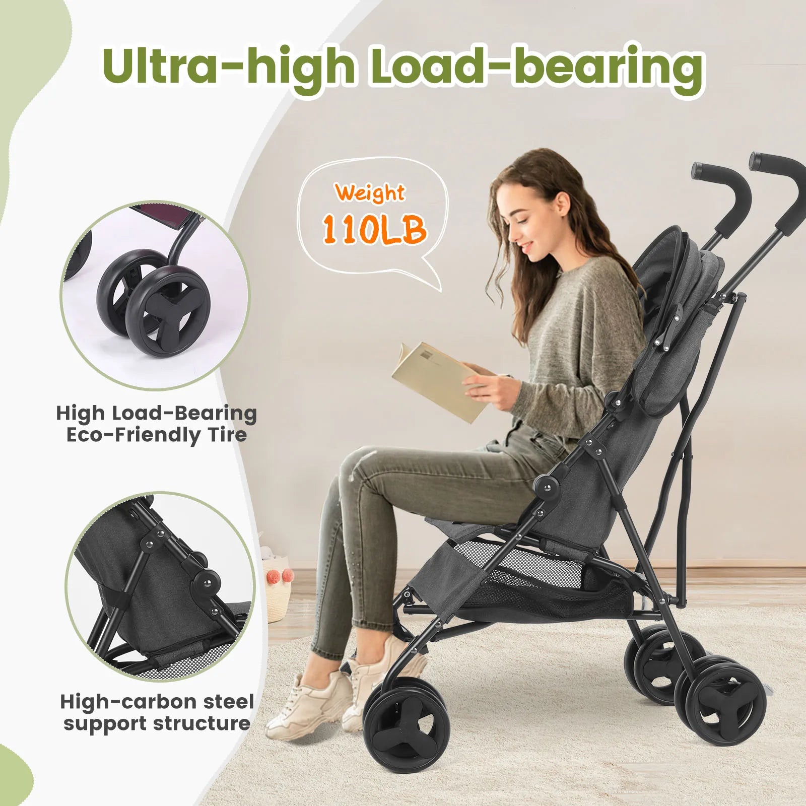 Lightweight folding High-view Baby Stroller Can Sit or Lie Down Portable Travel Babyshock-absorbing Stroller Four-wheel