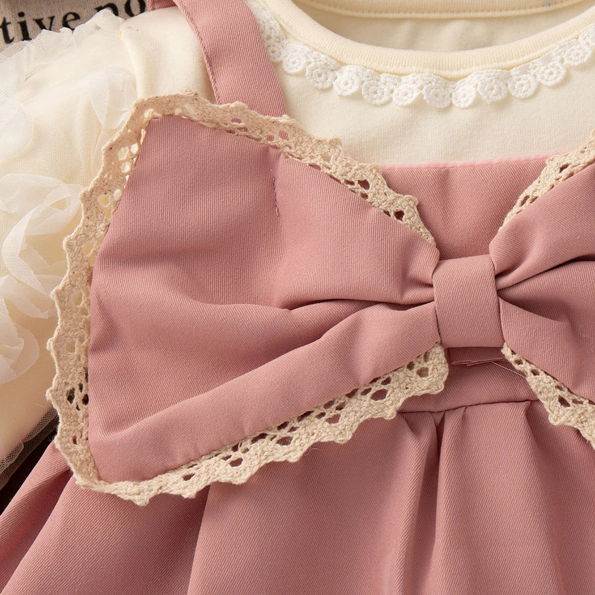 6-24 Months Spring And Autumn New Sweet Bow Baby Girl Dress, Korean Style Bubble Long Sleeved Children'S Clothing For Parties