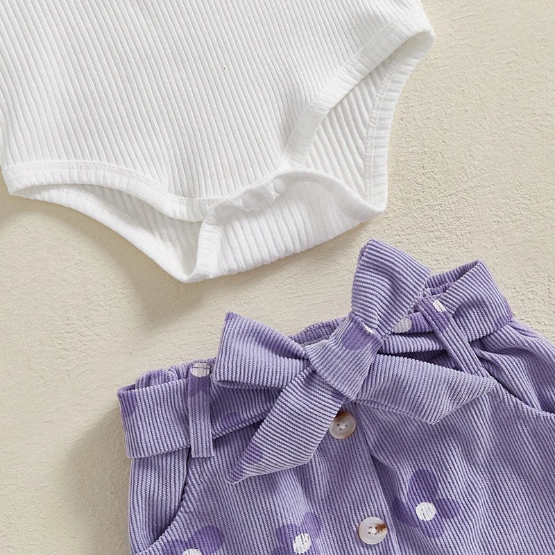 Adorable Baby Girl Floral Print Romper with Matching Skirt and Headband Set for Summer Outings and Photoshoots