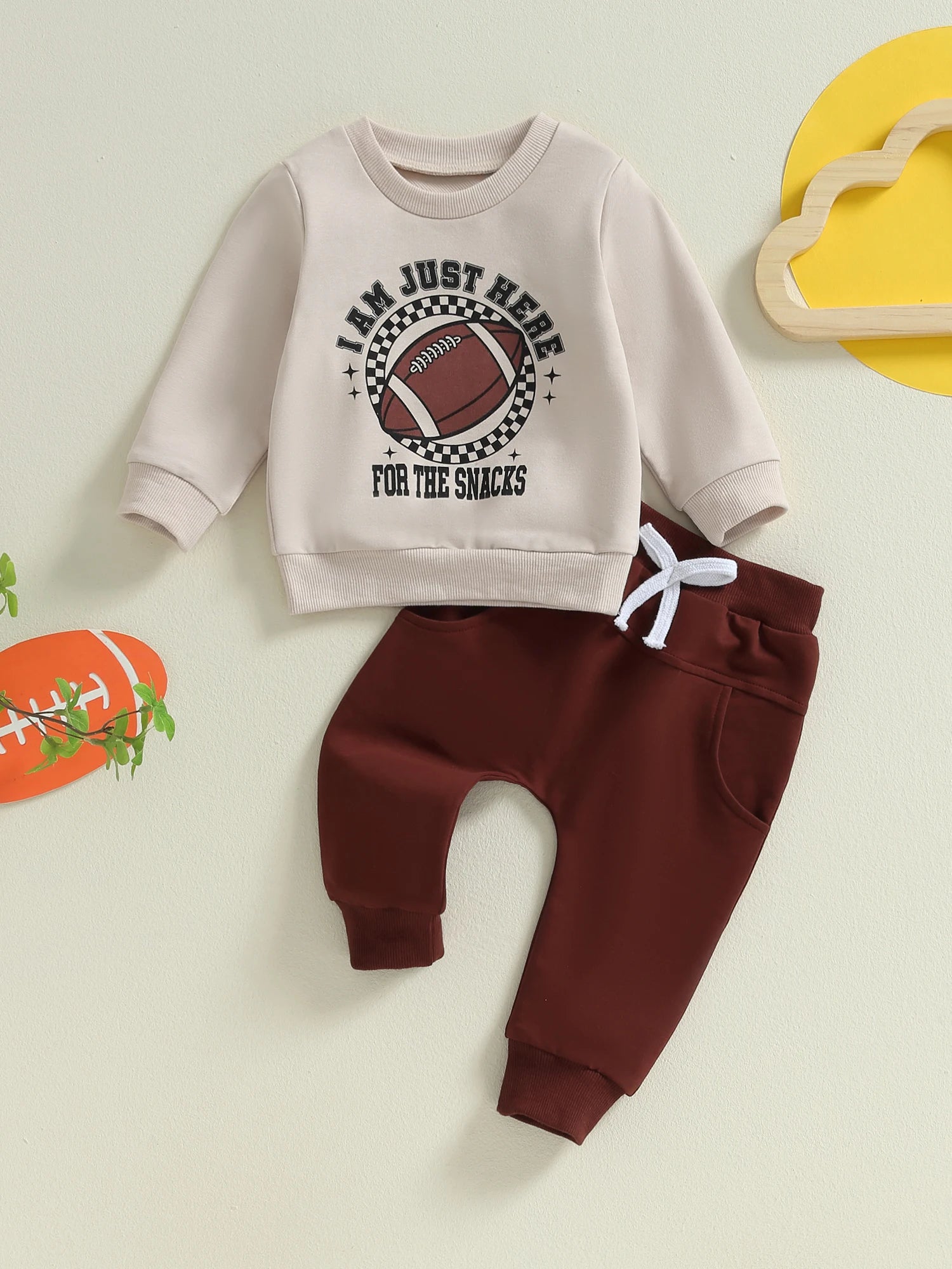 Infant Baby Boy Outfits Football Print Sweatshirt Top with Elastic Pant 2Pcs Toddler Fall Winter Clothes Set
