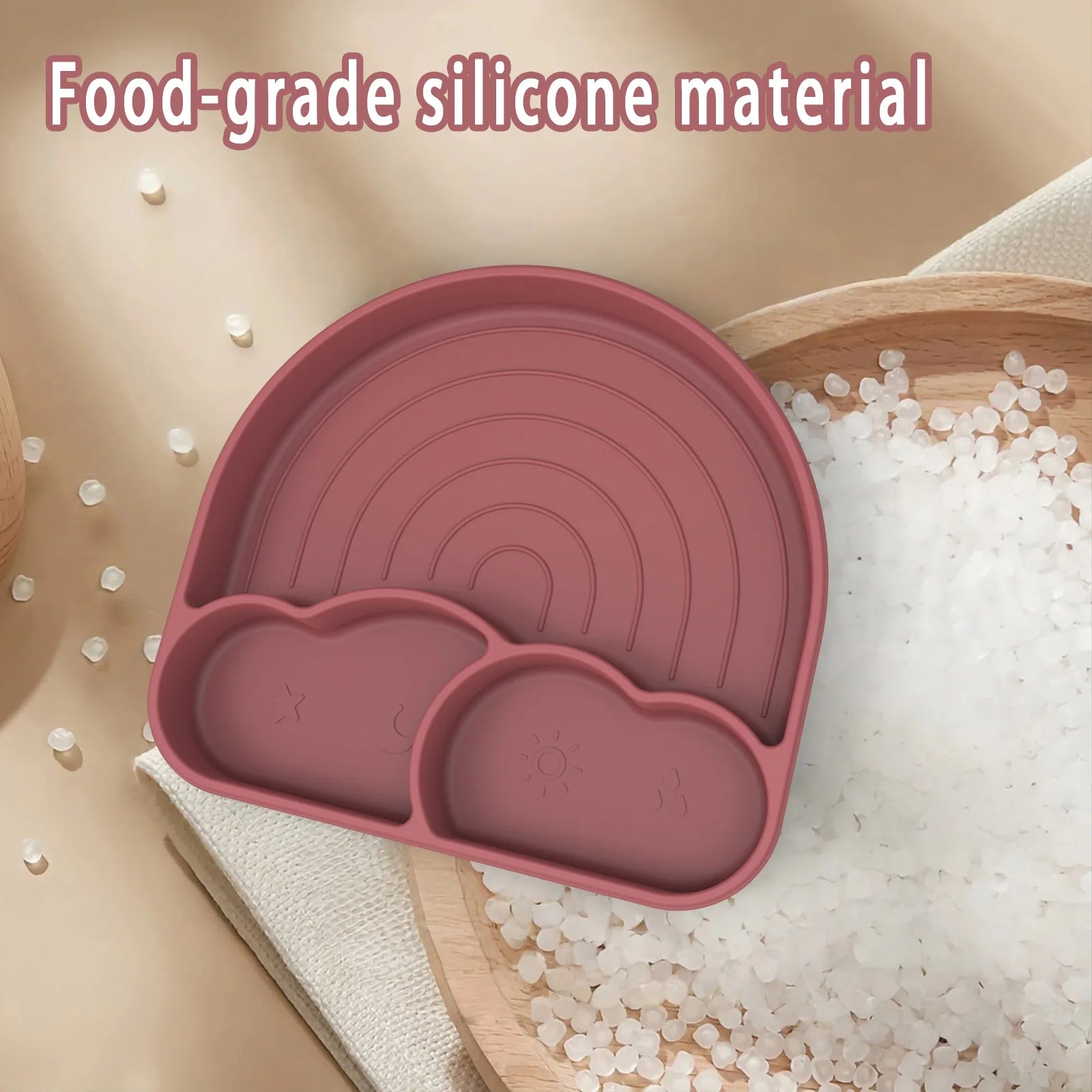 Suction Plates for Baby Silicone Plates with Suction Divided for Toddler Baby Dishes Kids Utensils Rainbow Shape