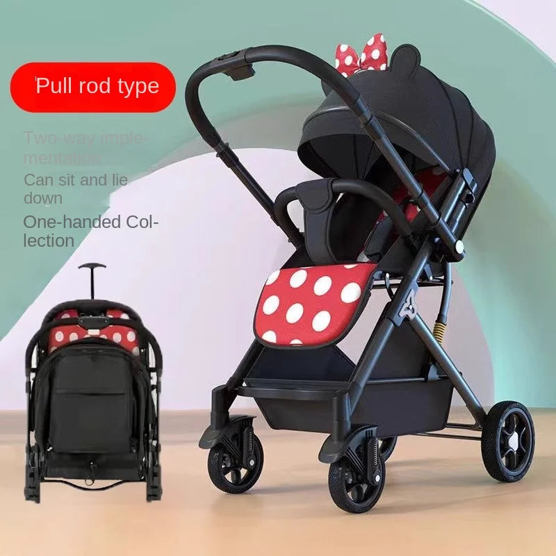 Lightweight stroller Two-way Push Trolley Stroller High Landscape Spine Protection Newborn Baby Four Wheel Stroller