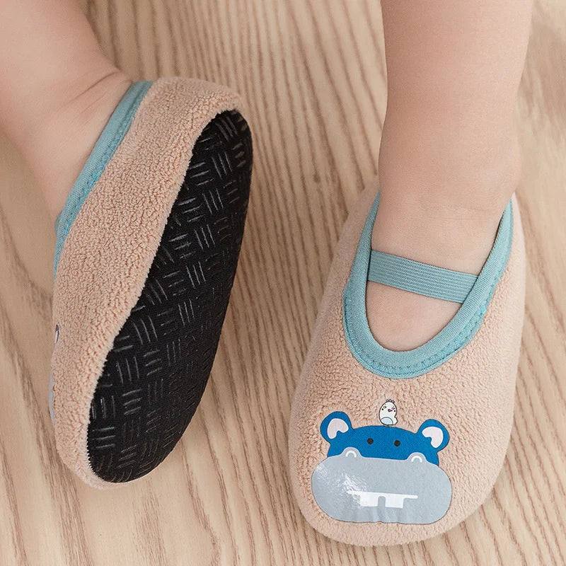 Newborn Baby Boys Girls Anti Slip Cartoon Shoes Winter Indoor Outdoor Slippers Infant Floor First Walk Shoes with Rubber Sole
