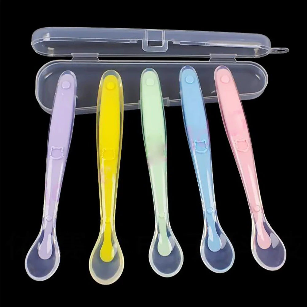 Babies' Silicone Spoon for Children Complementary Food Soft Spoon-Training Spoons Feeding Tablewares for Children Boys Girls