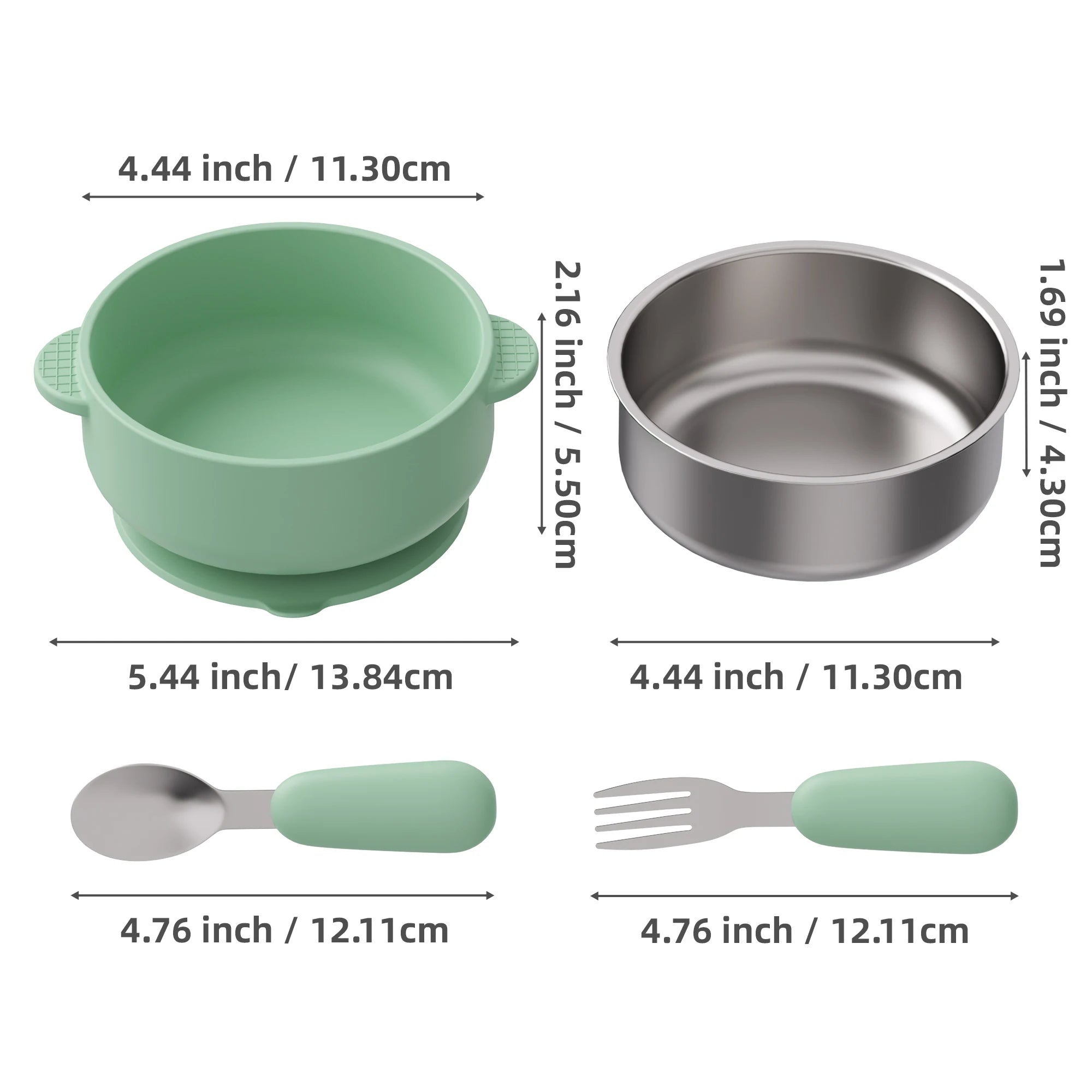4 PCS Stainless Steel Silicone Bowl and Spoon Fork Set with Suction First Stage Self Feeding Essentials Food Bowl for 6+ Month