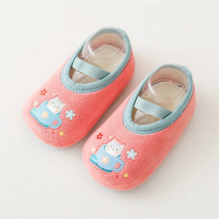 Newborn Baby Boys Girls Anti Slip Cartoon Shoes Winter Indoor Outdoor Slippers Infant Floor First Walk Shoes with Rubber Sole