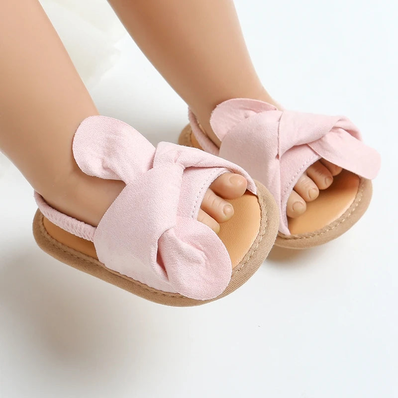 Adorable Baby Girls Sandals with Bowknot Detail Non-Slip Sole Soft Princess Shoes for Beach First Walker Toddler Sandals