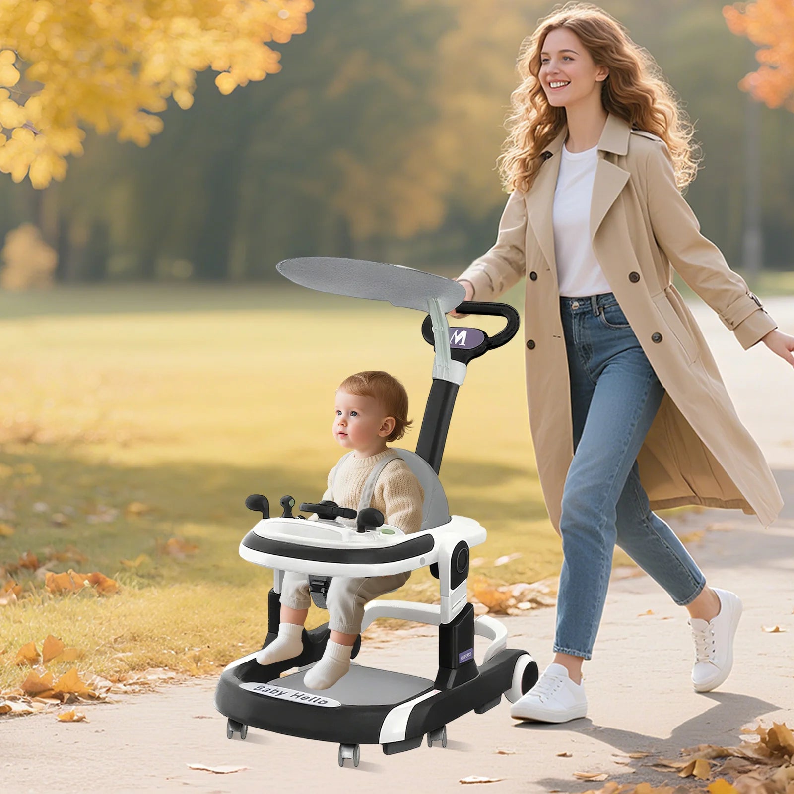 2025 Multifunctional Baby Walker With Sunshade and Seat Kids Anti-Rollover Adjustable Music Stroller Mother Baby Supplies Toys