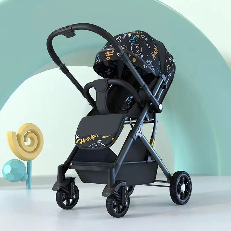 Lightweight stroller Two-way Push Trolley Stroller High Landscape Spine Protection Newborn Baby Four Wheel Stroller