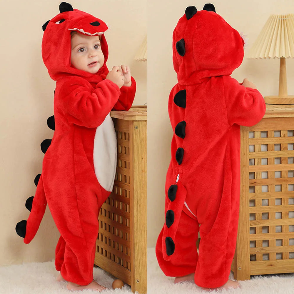 Newborn Kids Dinosaur Kigurumi Pajamas Winter Thick Baby Blanket Slppers Toddler Infant Clothes Hooded Animal Pyjamas Sleepwear