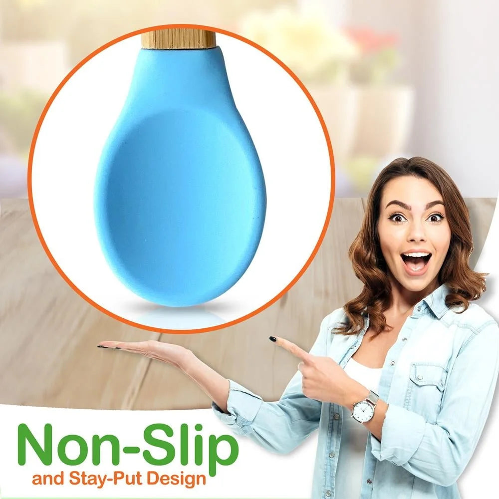 2 Piece Baby Toddler Spoon Set Wooden Bamboo Utensils with Soft Food Grade Silicone Tip Self Feeding Eco Friendly BPA Free