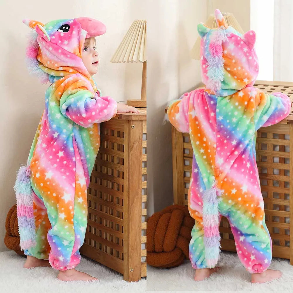 Newborn Kids Dinosaur Kigurumi Pajamas Winter Thick Baby Blanket Slppers Toddler Infant Clothes Hooded Animal Pyjamas Sleepwear