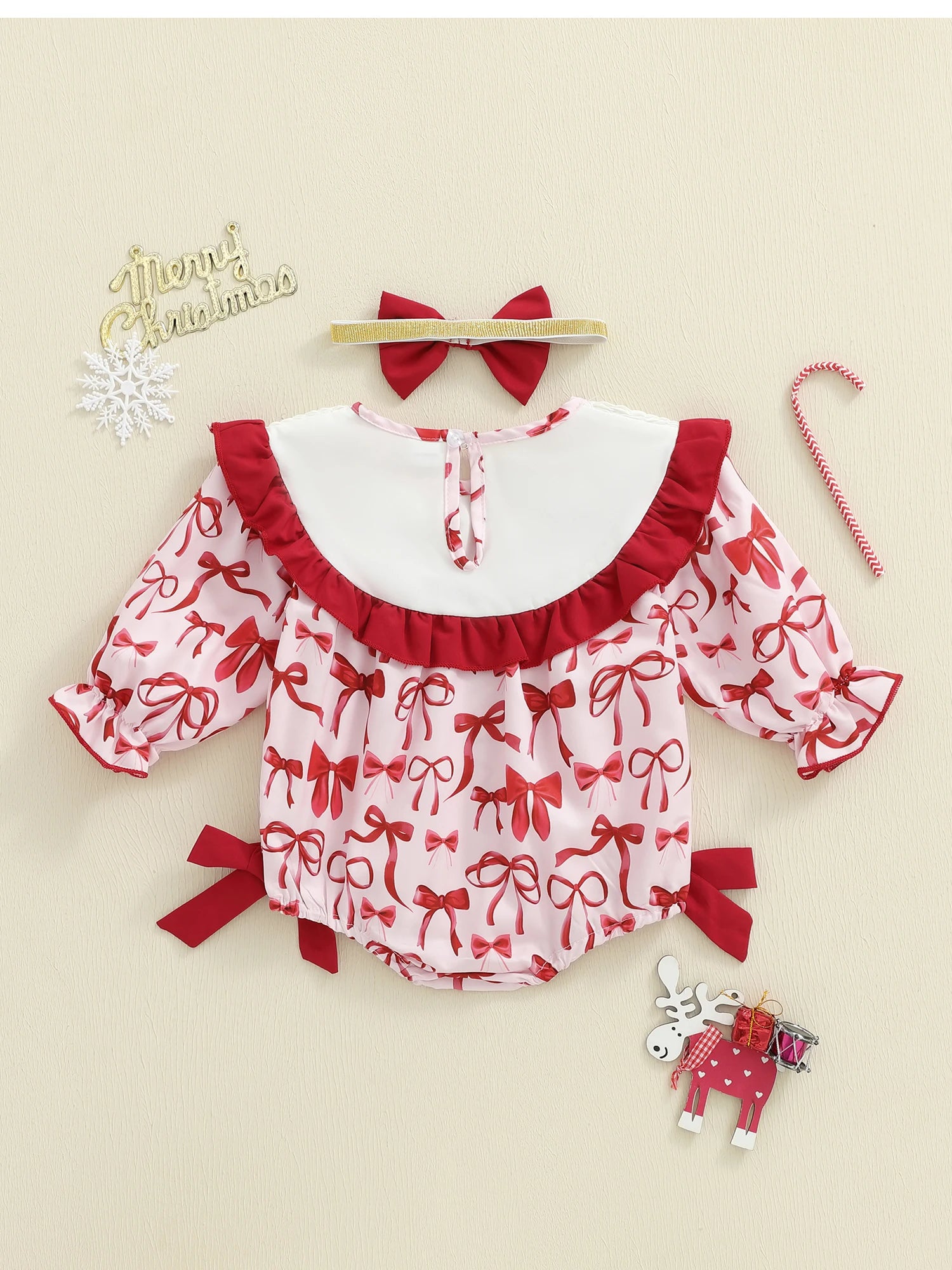 Christmas Baby Girl Outfit Red Plaid Romper Dress with Bow Headband Set Toddler Xmas Clothes Winter Costume 2 Piece Set