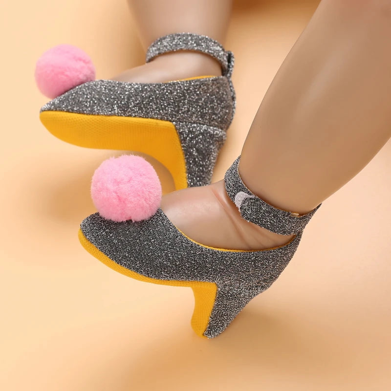 10CM/10.5CM Fashion Infant Newborn Baby Girl High Heels Shoes Princess Bow First Birthday Party Shoes Photo Props Shoes