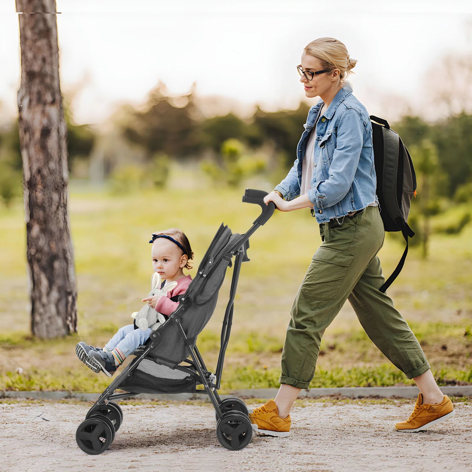 Lightweight folding High-view Baby Stroller Can Sit or Lie Down Portable Travel Babyshock-absorbing Stroller Four-wheel